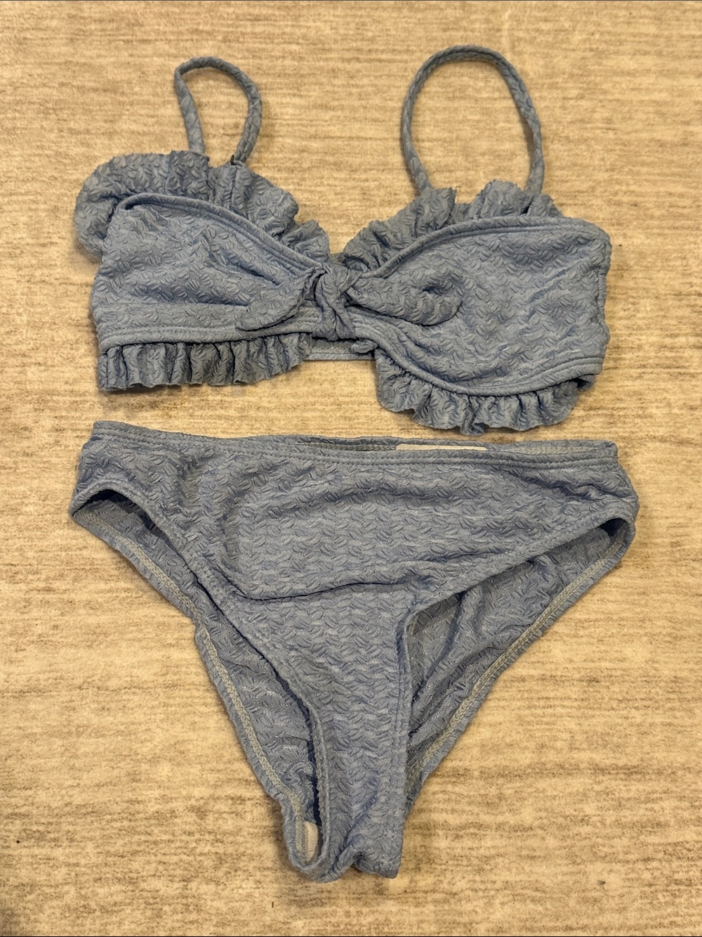 Bikini girls size 9. Textured Ruffle Bikini Set in Dusty Blue